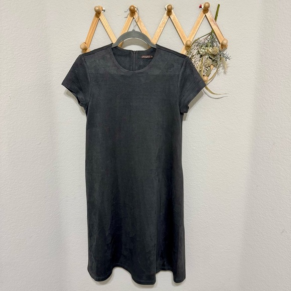 J. McLaughlin Womens Small Dark Charcoal Gray Swing Dress Faux Suede Sz XS - Picture 2 of 5